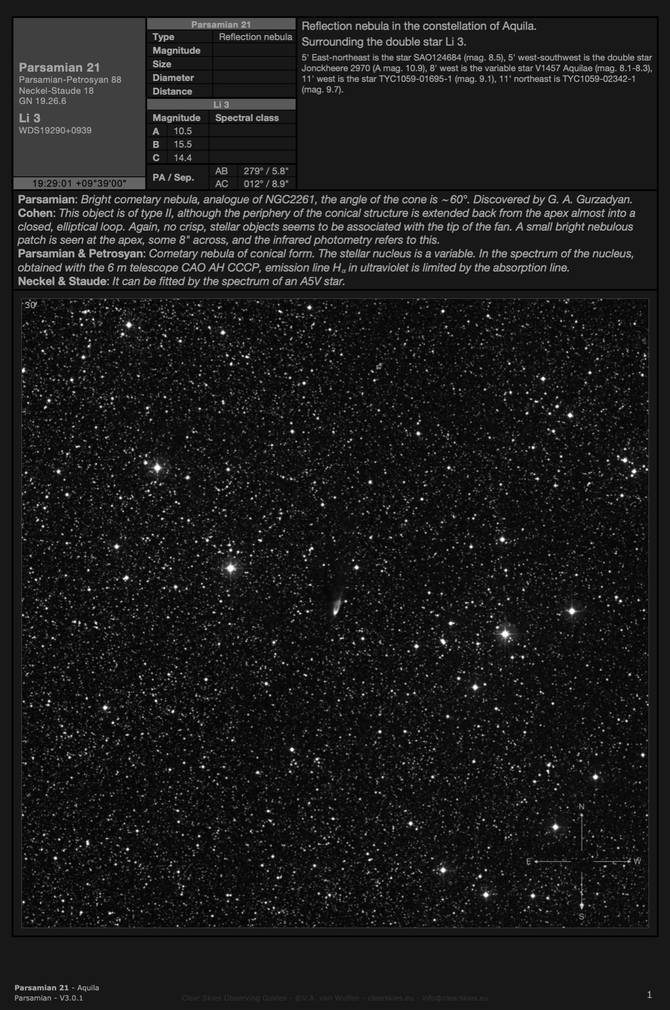 Cometary nebula Parsamian 21 in Aquila Cometary nebula Parsamian 21 in Aquila