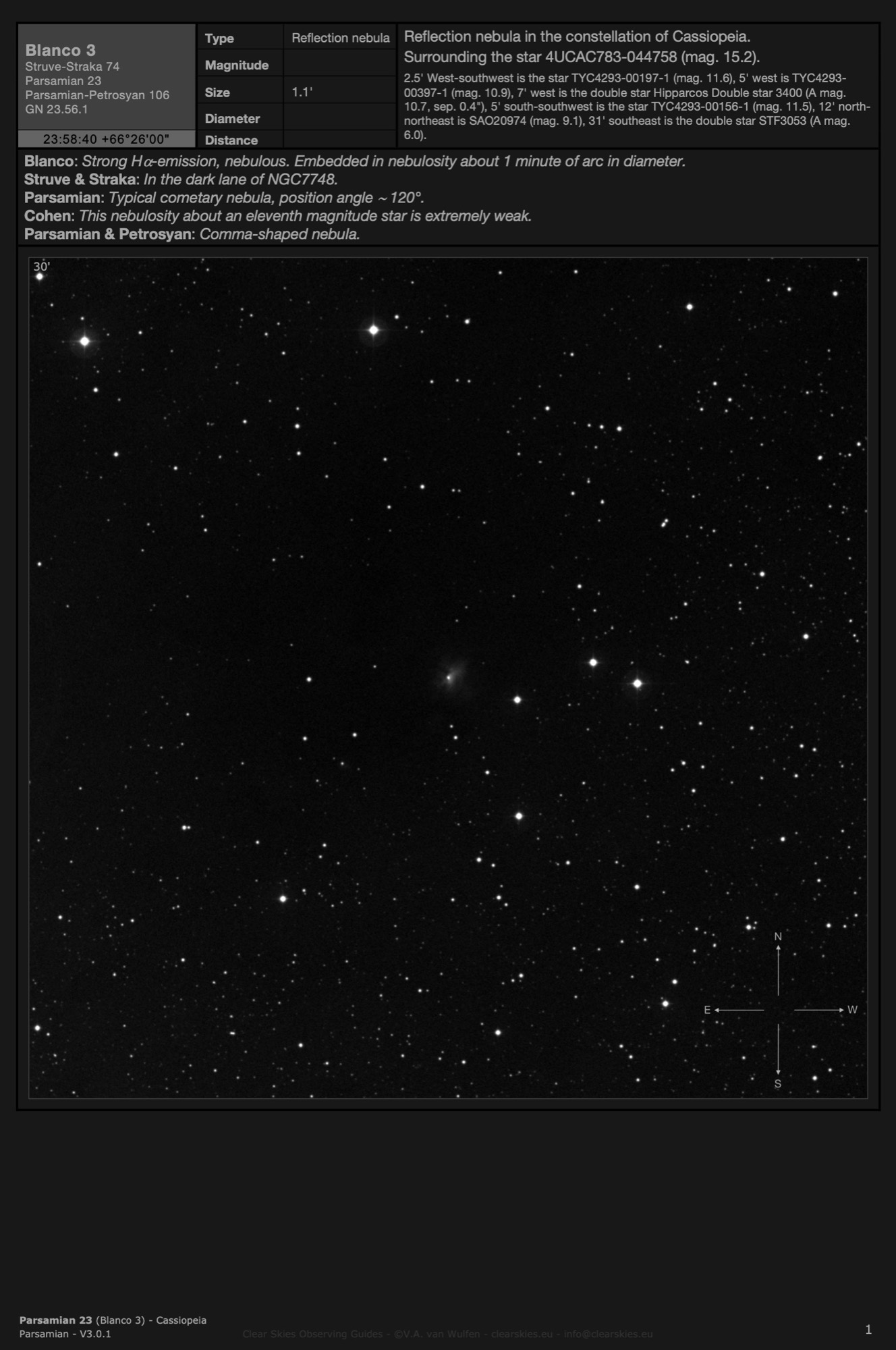 Cometary nebula Parsamian 23 (Blanco 3) in Cassiopeia Cometary nebula Parsamian 23 (Blanco 3) in Cassiopeia