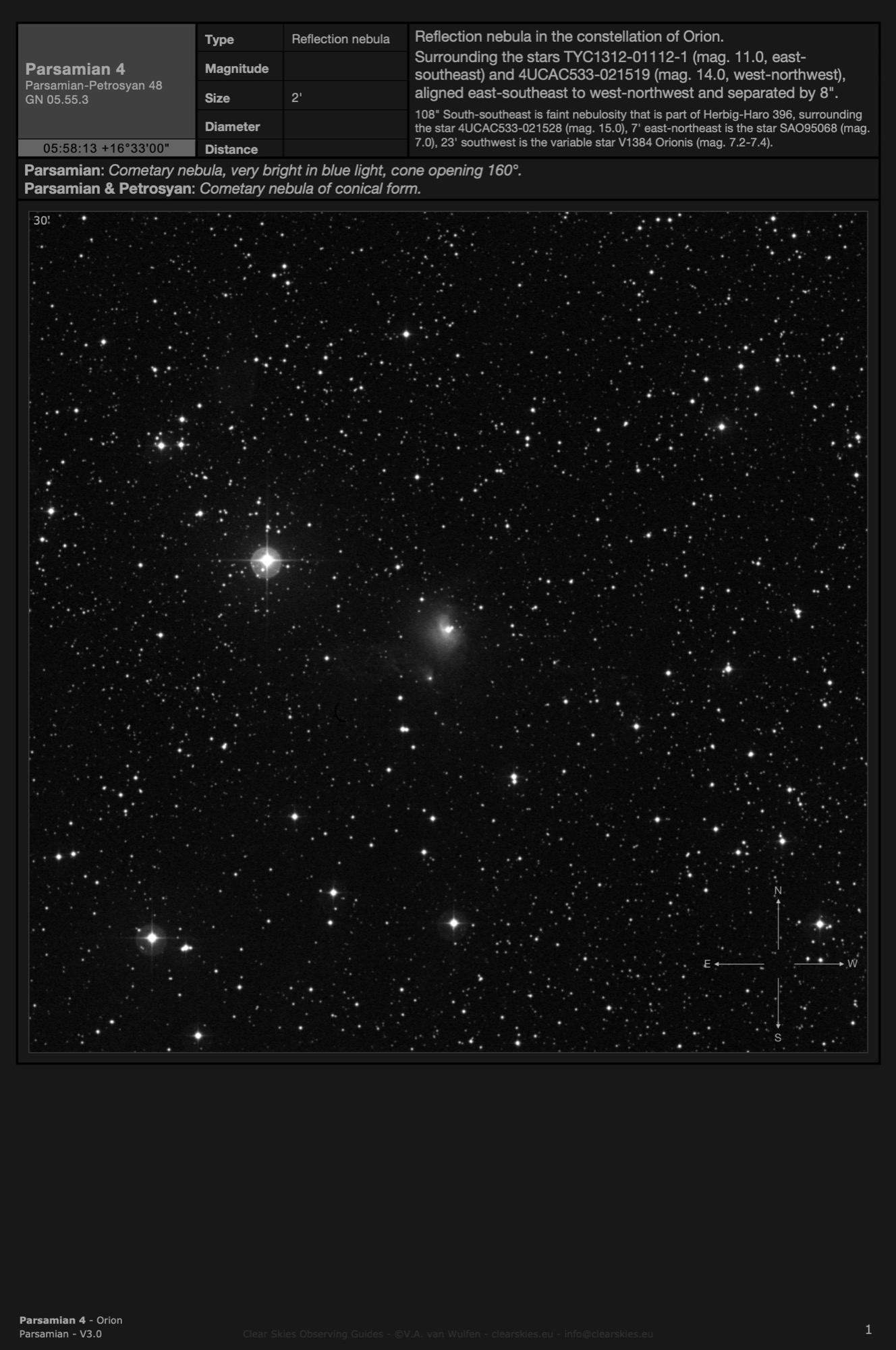 Cometary nebula Parsamian 4 in Orion Cometary nebula Parsamian 4 in Orion