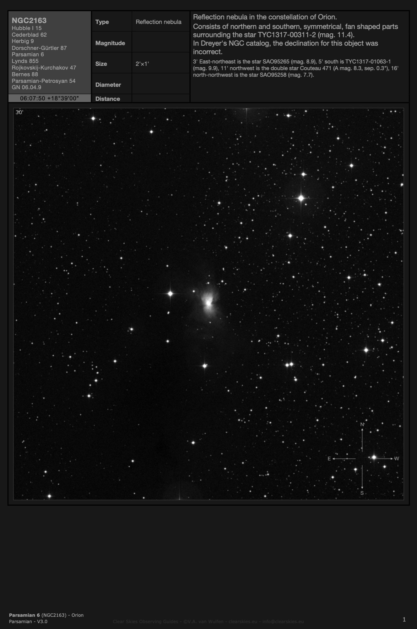 Cometary nebula Parsamian 6 (NGC2163) in Orion Cometary nebula Parsamian 6 (NGC2163) in Orion