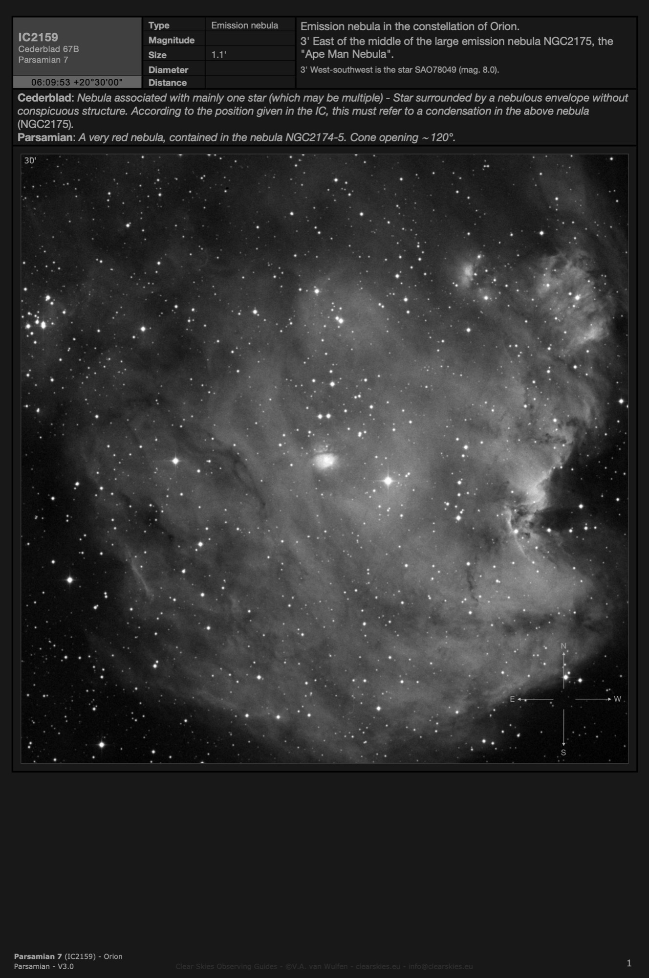 Cometary nebula Parsamian 7 (IC2159) in Orion Cometary nebula Parsamian 7 (IC2159) in Orion