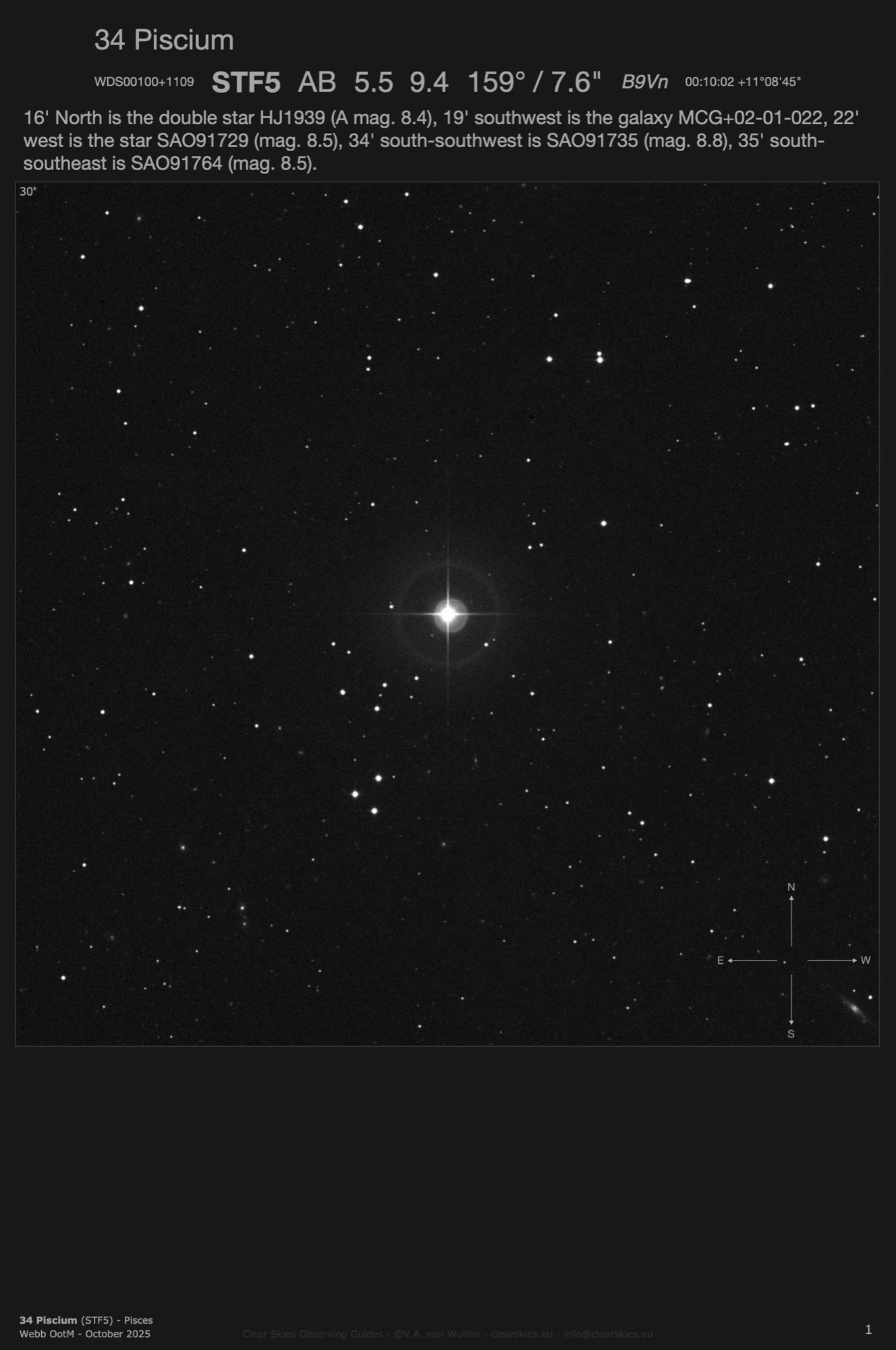 Double star 34 Piscium (STF5 - WDS00100+1109) in Pisces Double star 34 Piscium (STF5 - WDS00100+1109) in Pisces