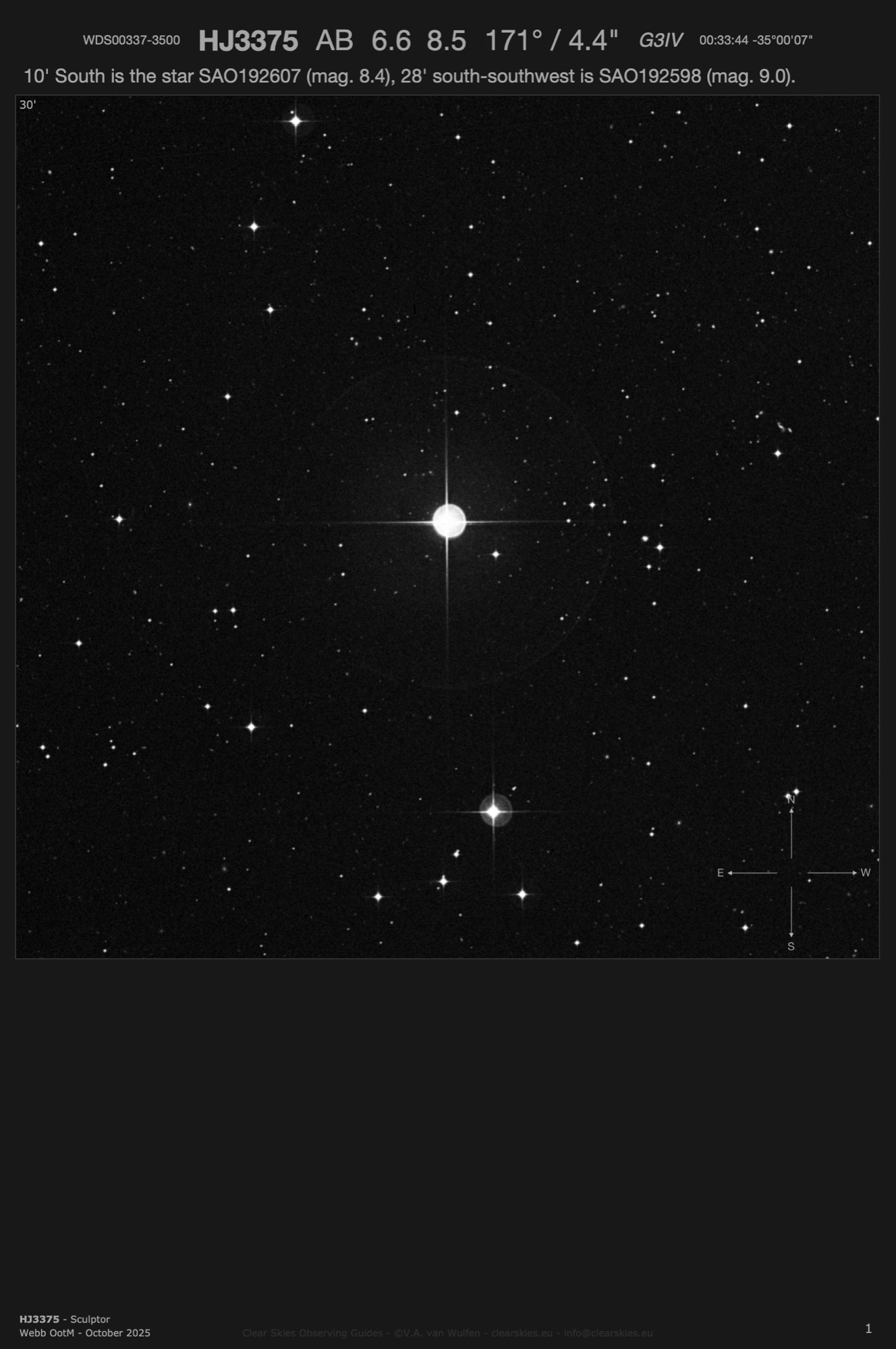 Double star HJ3375 (WDS00337-3500) in Sculptor Double star HJ3375 (WDS00337-3500) in Sculptor