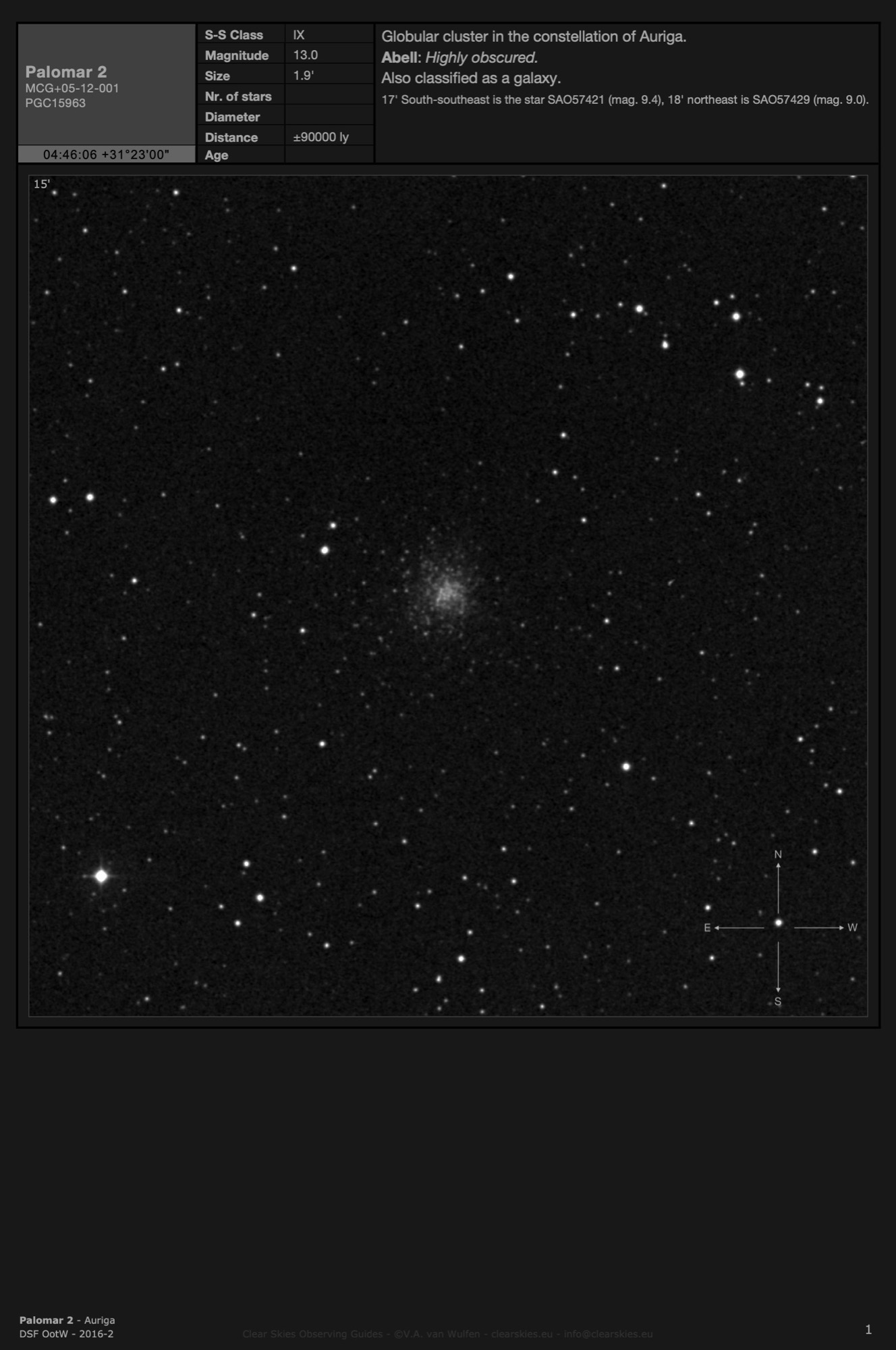 Globular cluster Palomar 2 in Auriga Globular cluster Palomar 2 in Auriga