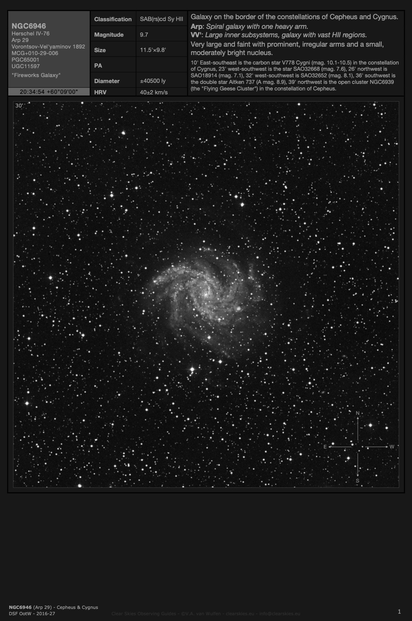 Galaxy NGC6946 (Arp 29) - the "Fireworks Galaxy" on the border of the constellation of Cygnus & Cepheus Galaxy NGC6946 (Arp 29) - the "Fireworks Galaxy" on the border of the constellation of Cygnus & Cepheus