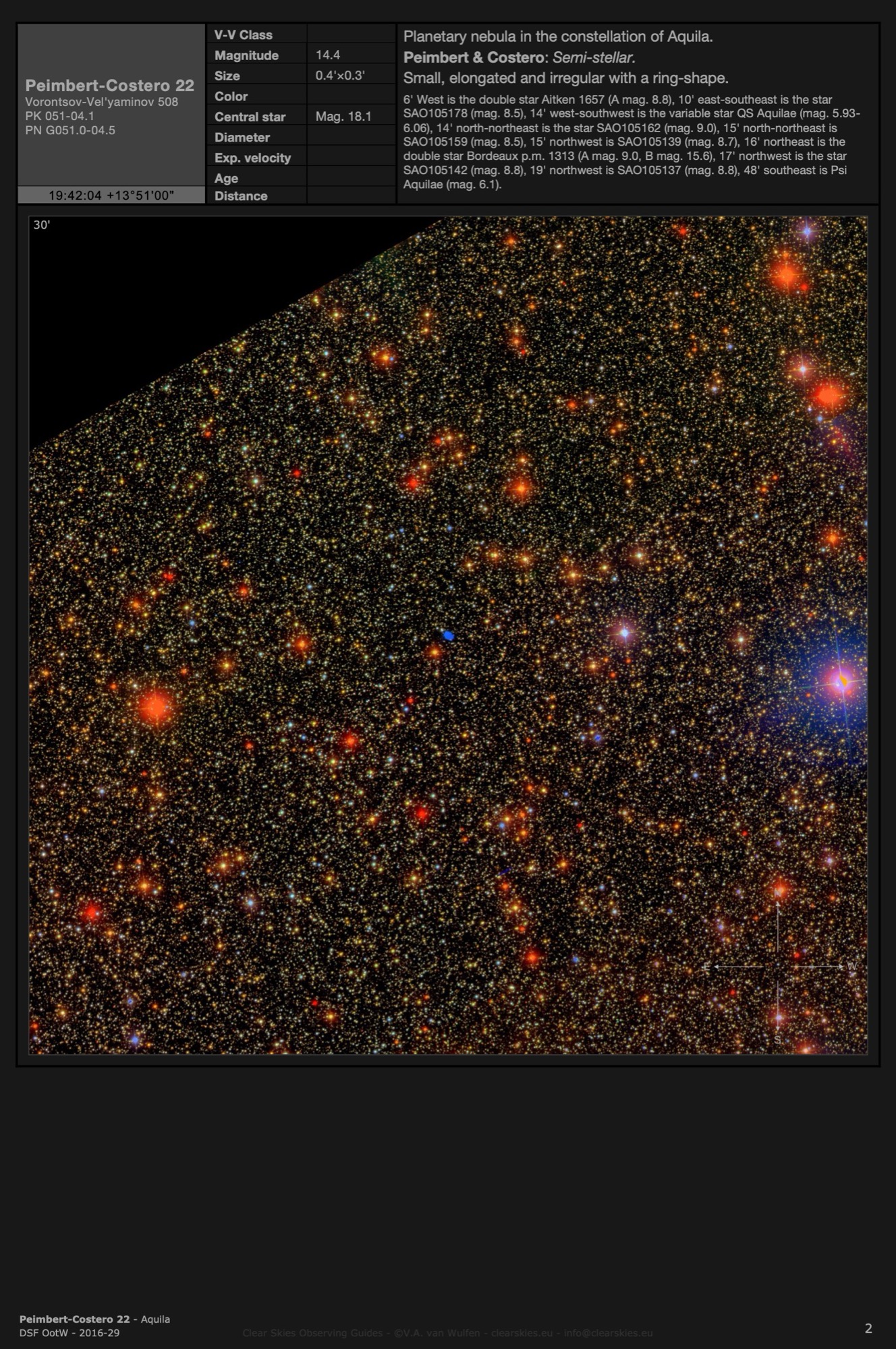 Planetary nebula Peimbert-Costero 22 (PK 051-04.1) in Aquila Planetary nebula Peimbert-Costero 22 (PK 051-04.1) in Aquila