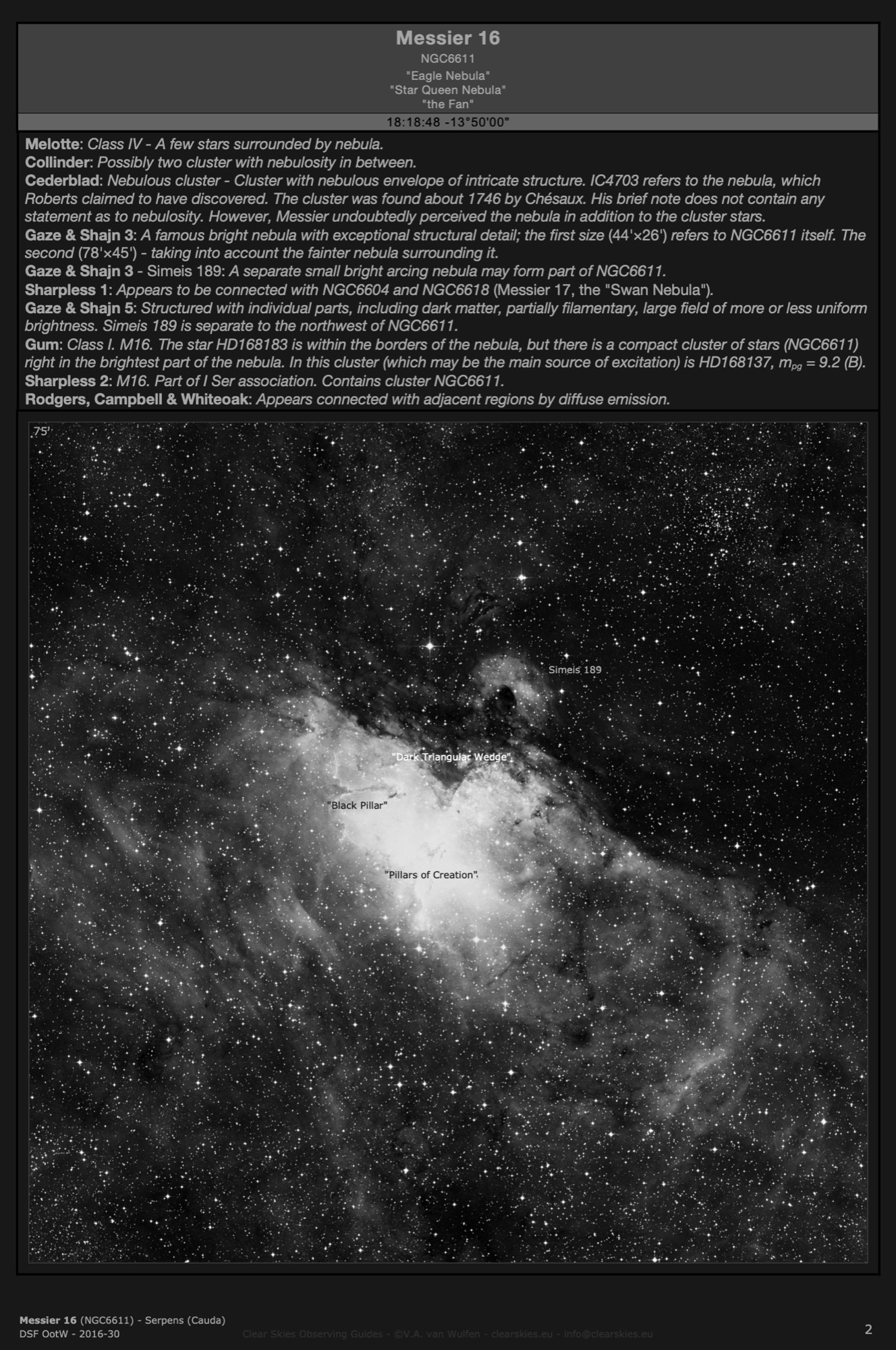 Emission nebula Messier 16 (NGC6611) - the "Eagle Nebula" in Serpens (Cauda) Emission nebula Messier 16 (NGC6611) - the "Eagle Nebula" in Serpens (Cauda)