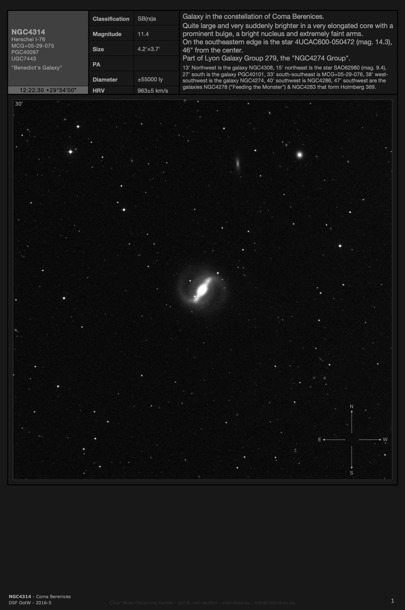 Galaxy NGC4314 - "Benedict's Galaxy" in Coma Berenices Galaxy NGC4314 - "Benedict's Galaxy" in Coma Berenices