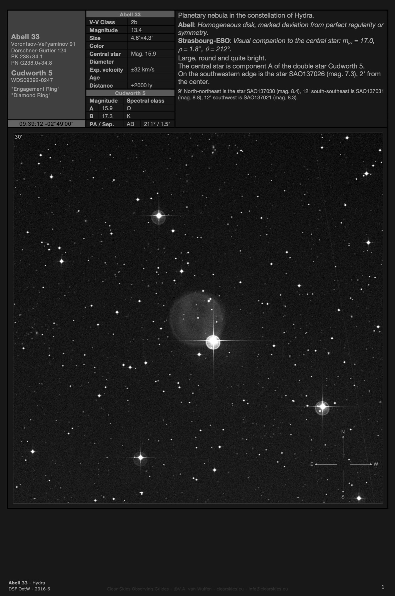 Planetary nebula Abell 33 (PK 238+34.1) - the "Engagement Ring" in Hydra Planetary nebula Abell 33 (PK 238+34.1) - the "Engagement Ring" in Hydra