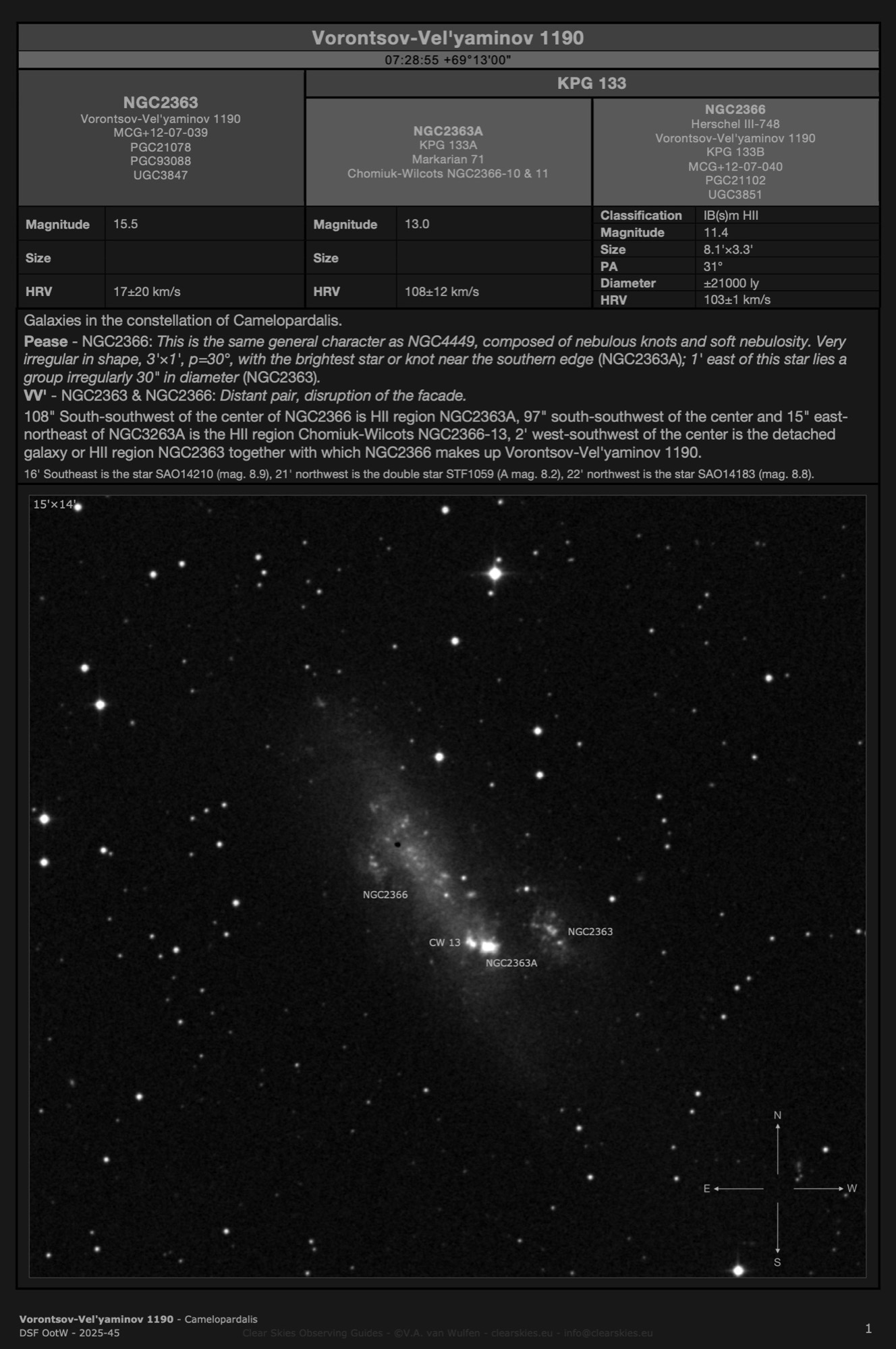 Galaxy NGC2366 and HII Regions NGC2363 & NGC2363A (Vorontsov-Vel'yaminov 1190) in Camelopardalis Galaxy NGC2366 and HII Regions NGC2363 & NGC2363A (Vorontsov-Vel'yaminov 1190) in Camelopardalis