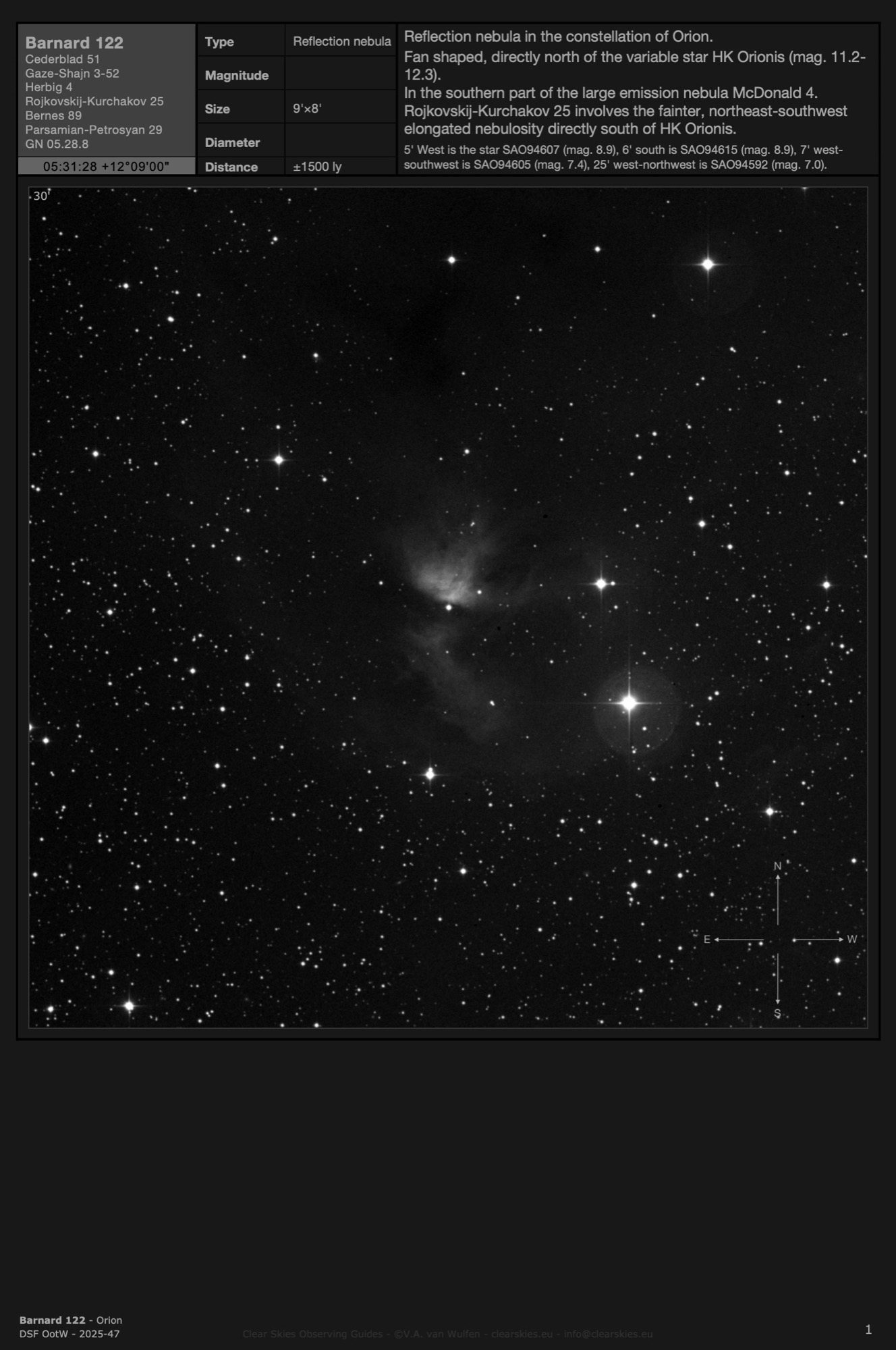 Reflection nebula Barnard 122 in Orion
