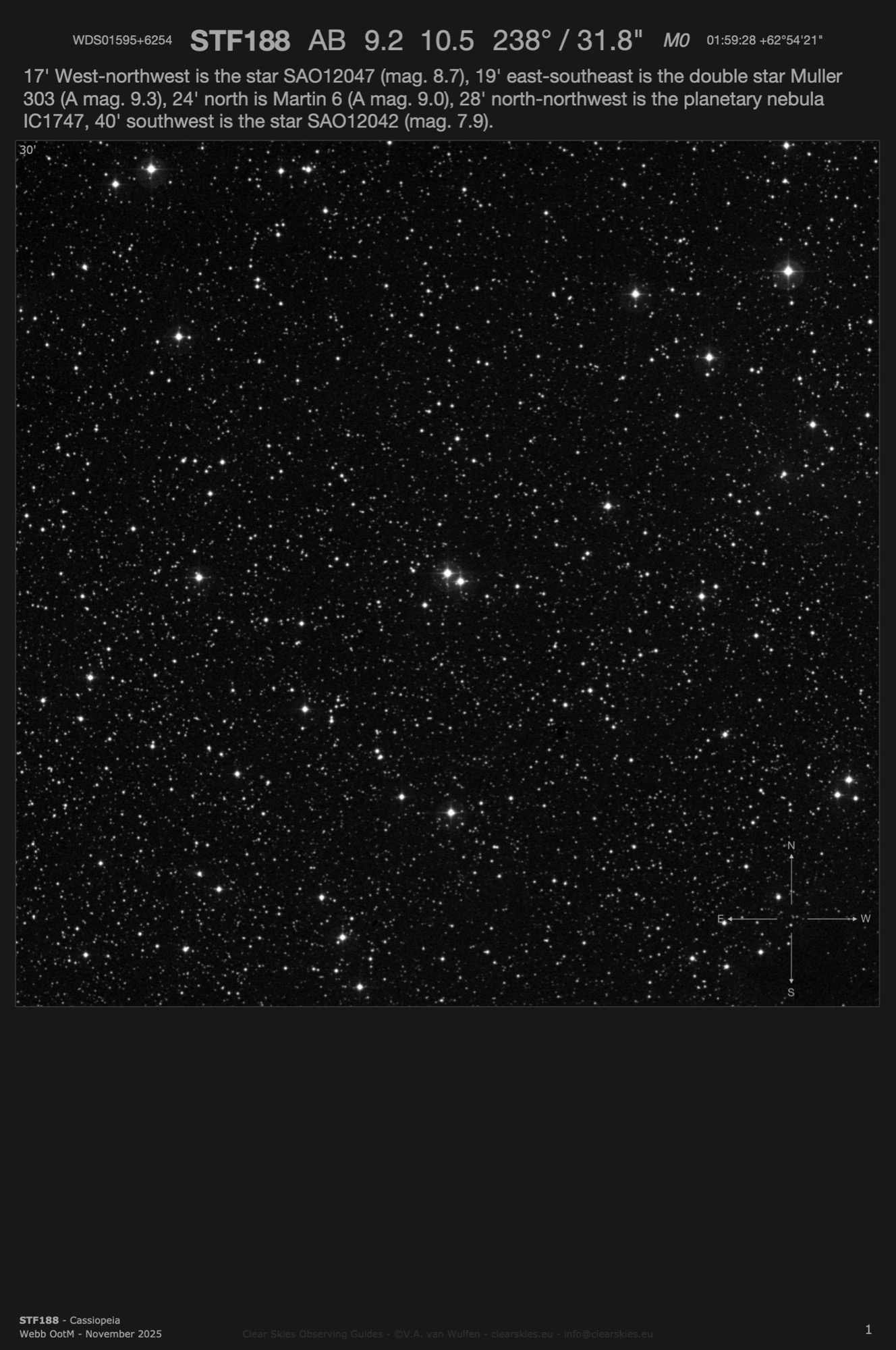 Double star STF188 (WDS01595+6254) in Cassiopeia Double star STF188 (WDS01595+6254) in Cassiopeia