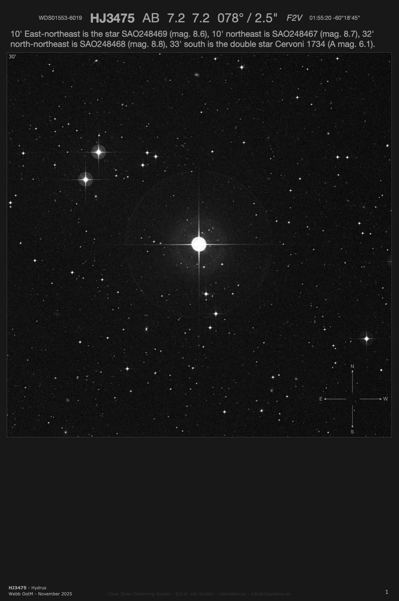 Double star HJ3475 (WDS01553-6019) in Hydrus Double star HJ3475 (WDS01553-6019) in Hydrus