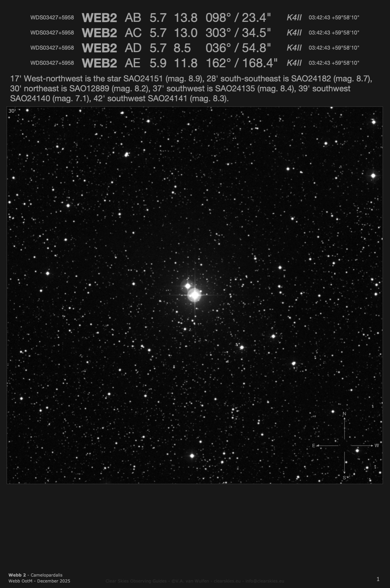 Webb 2 (WDS03427+5958) in Camelopardalis Webb 2 (WDS03427+5958) in Camelopardalis