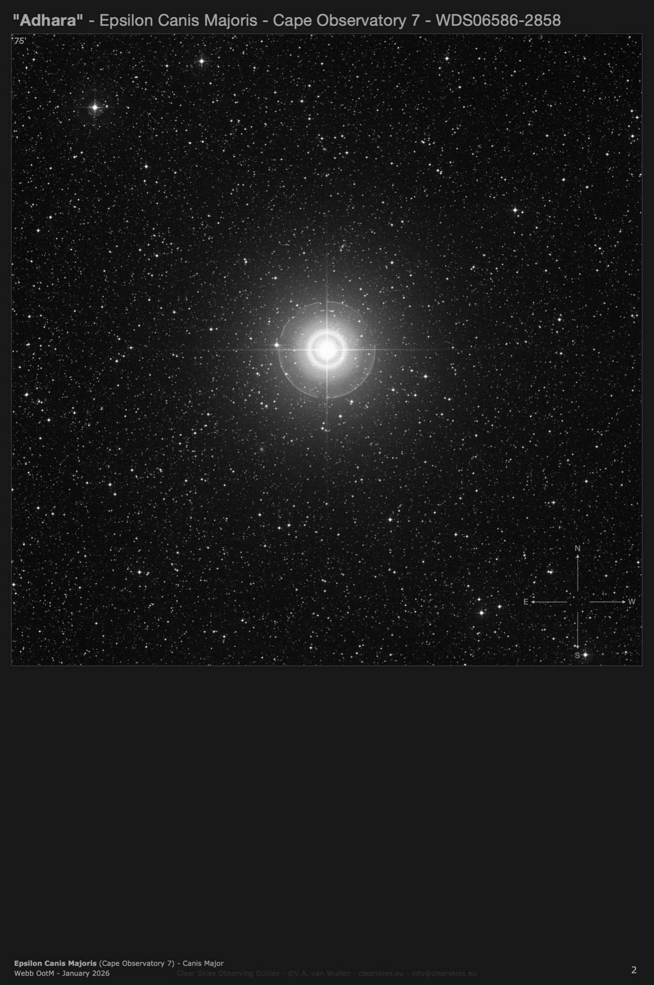 Double star "Adhara" - Epsilon Canis Majoris (Cape Observatory 7 - WDS06586-2858) in Canis Major Double star "Adhara" - Epsilon Canis Majoris (Cape Observatory 7 - WDS06586-2858) in Canis Major