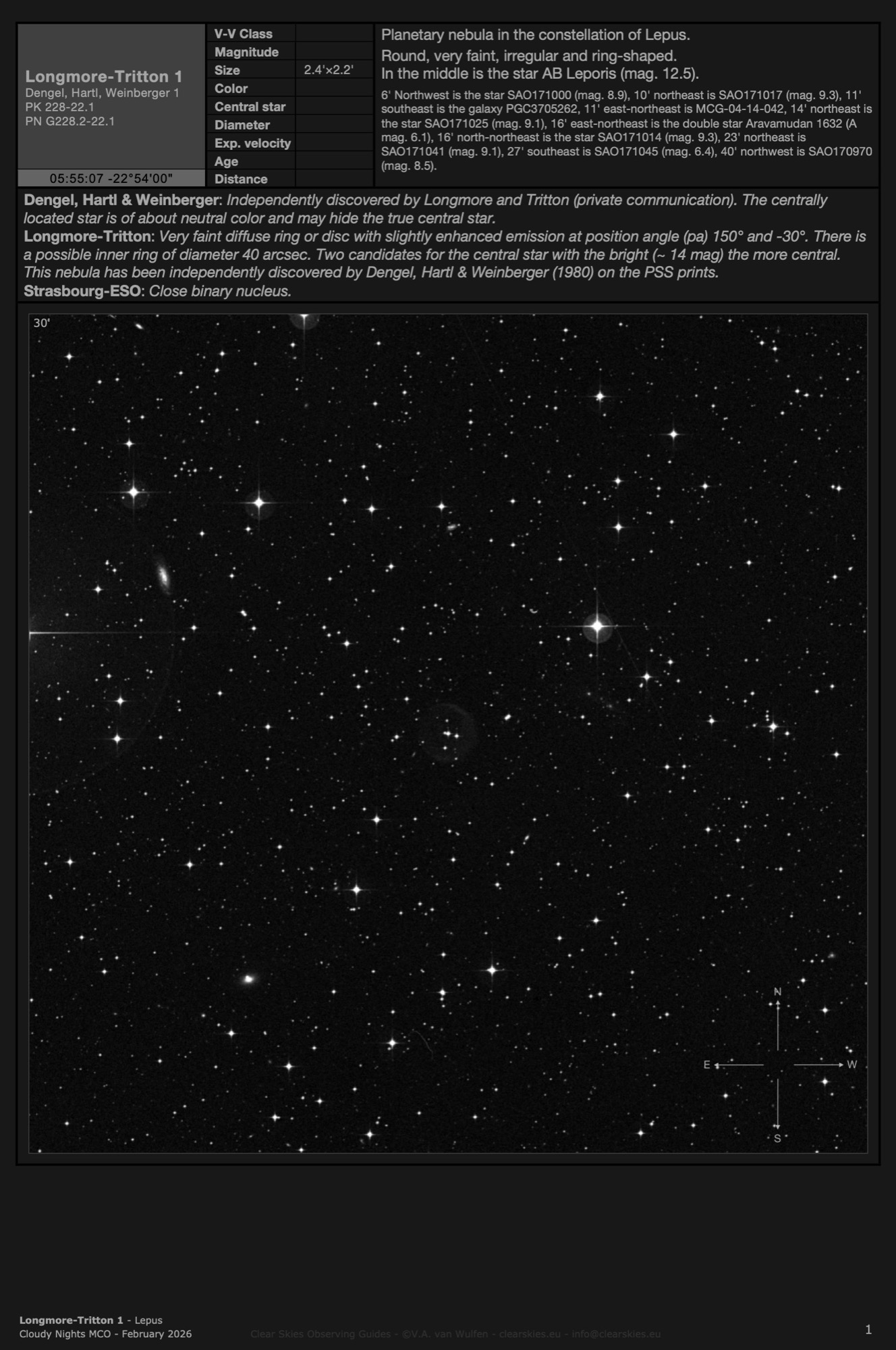 Planetary nebula Longmore-Tritton 1 (PK 228-22.1) in Lepus Planetary nebula Longmore-Tritton 1 (PK 228-22.1) in Lepus