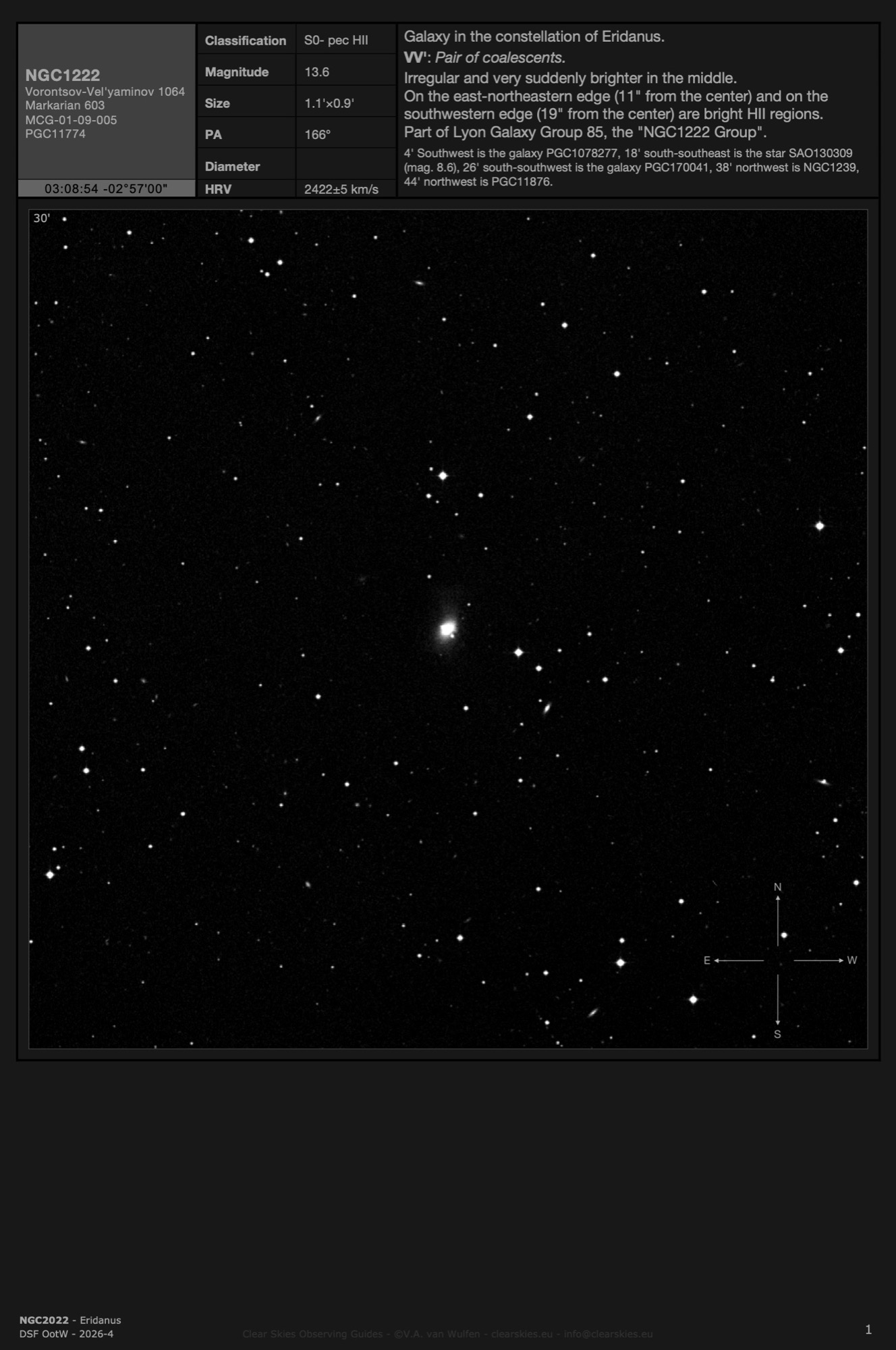Galaxy NGC1222 (Vorontsov-Vel'yaminov 1064) in Eridanus Galaxy NGC1222 (Vorontsov-Vel'yaminov 1064) in Eridanus