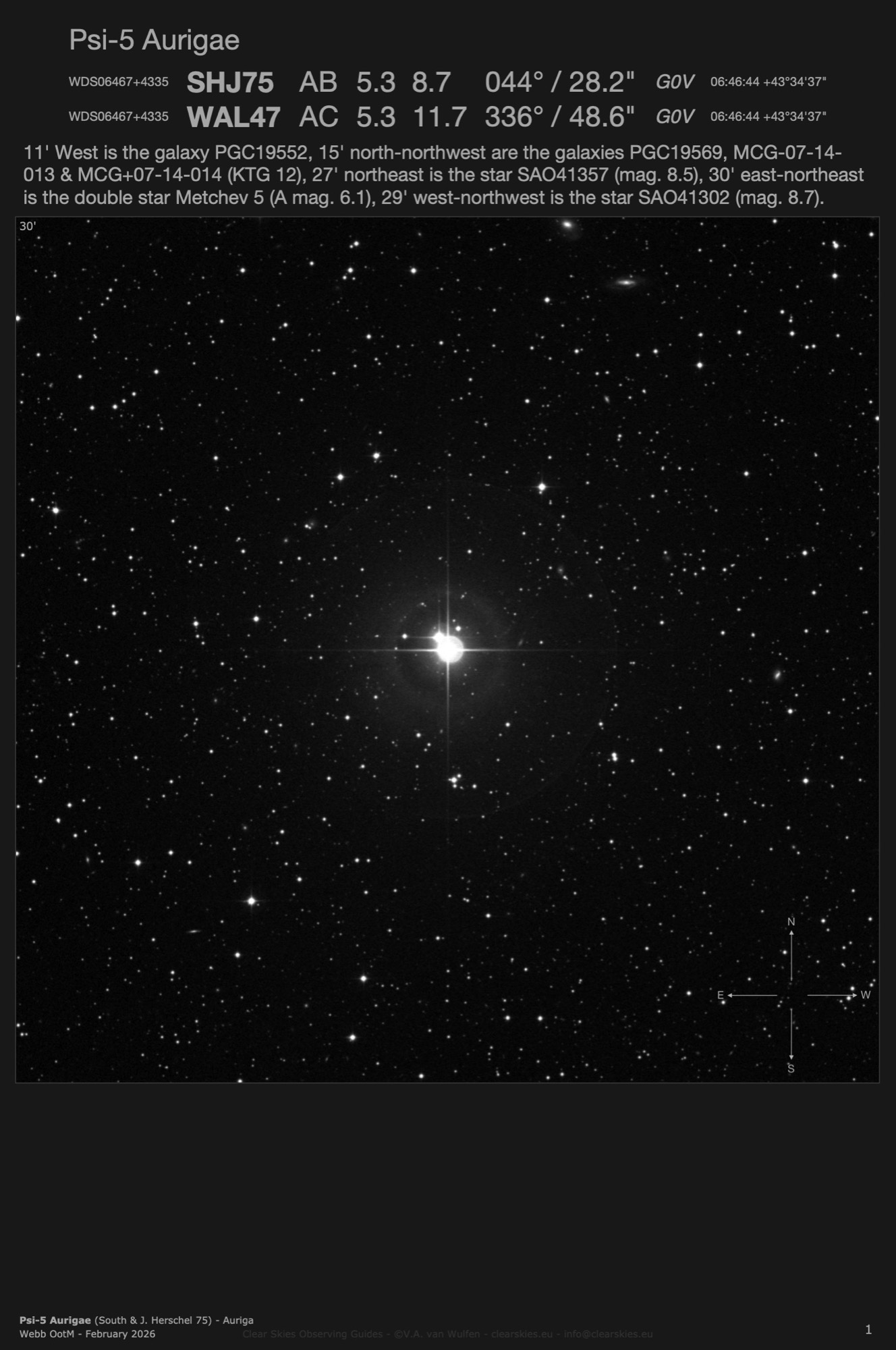 Double star Psi-5 Aurigae (South & J. Herschel 75 - WDS06467+4335) in Auriga Double star Psi-5 Aurigae (South & J. Herschel 75 - WDS06467+4335) in Auriga