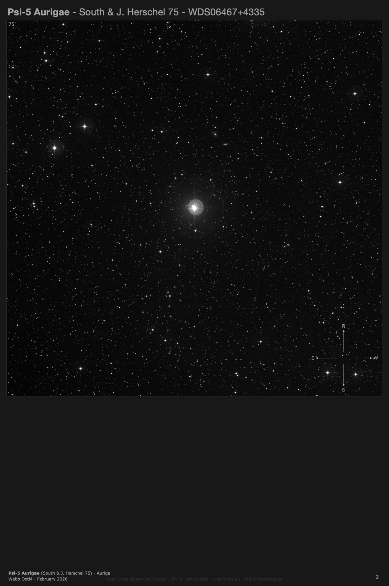 Double star Psi-5 Aurigae (South & J. Herschel 75 - WDS06467+4335) in Auriga Double star Psi-5 Aurigae (South & J. Herschel 75 - WDS06467+4335) in Auriga