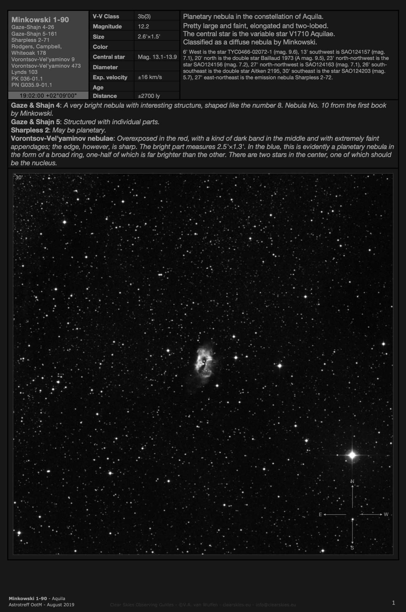 Planetary nebula Minkowski 1-90 (PK 036-01.1) in Aquila Planetary nebula Minkowski 1-90 (PK 036-01.1) in Aquila