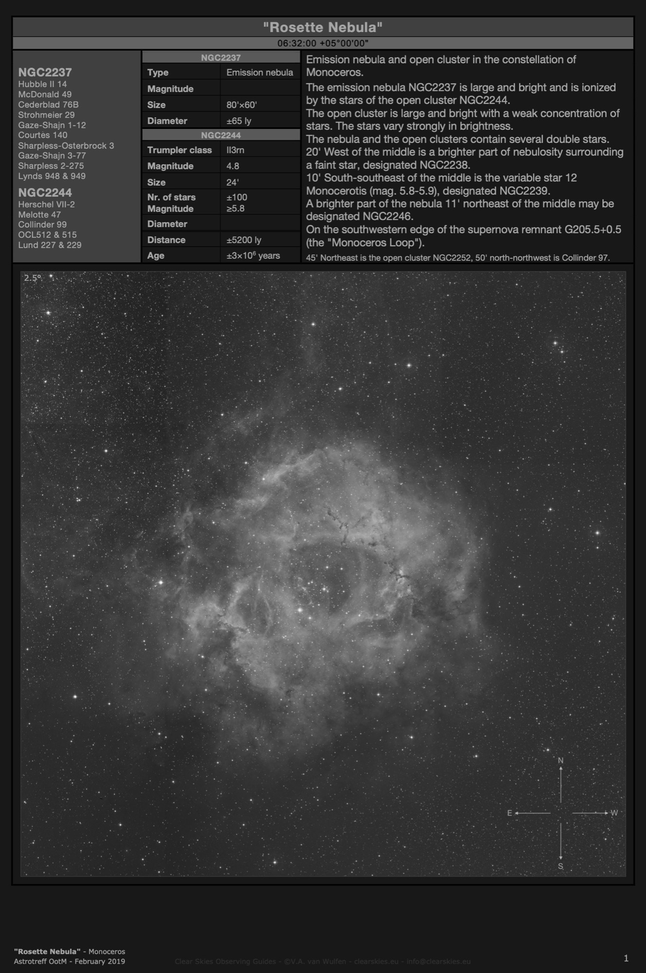 Emission nebula NGC2237 & open cluster NGC2244 - the "Rosette Nebula" in Monoceros Emission nebula NGC2237 & open cluster NGC2244 - the "Rosette Nebula" in Monoceros