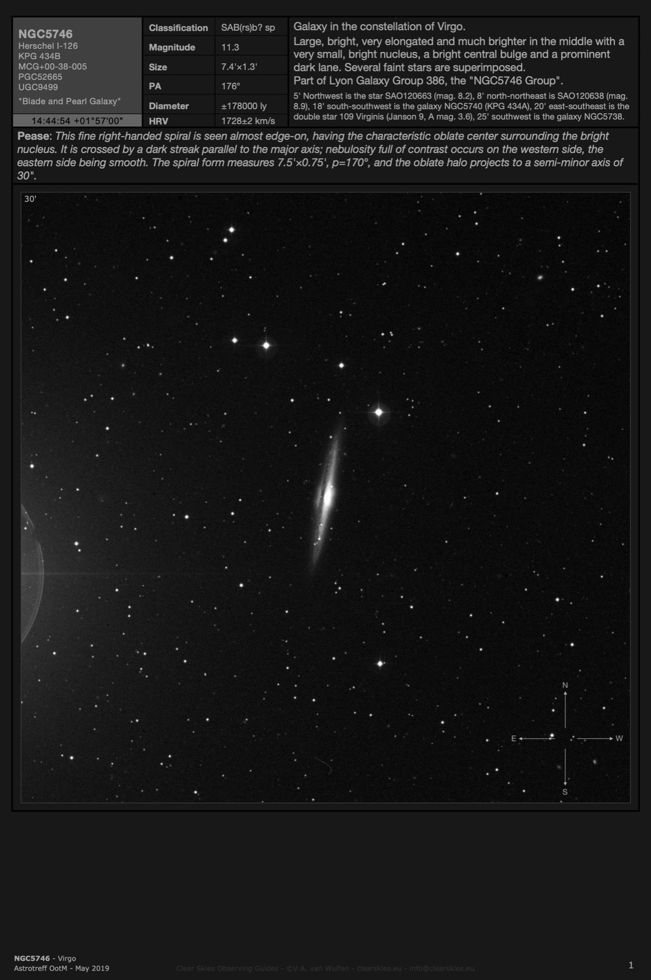 Galaxy NGC5746 - the "Blade and Pearl Galaxy" in Virgo Galaxy NGC5746 - the "Blade and Pearl Galaxy" in Virgo