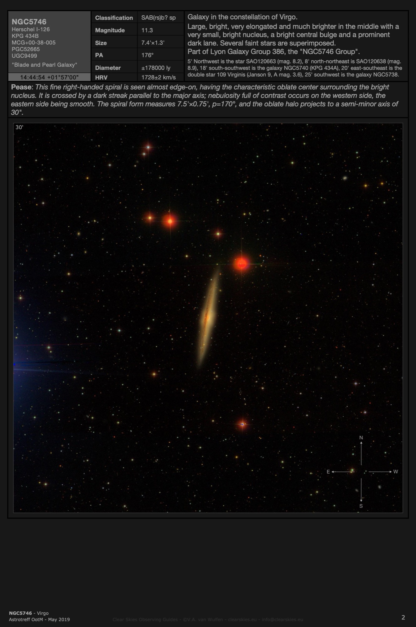 Galaxy NGC5746 - the "Blade and Pearl Galaxy" in Virgo Galaxy NGC5746 - the "Blade and Pearl Galaxy" in Virgo