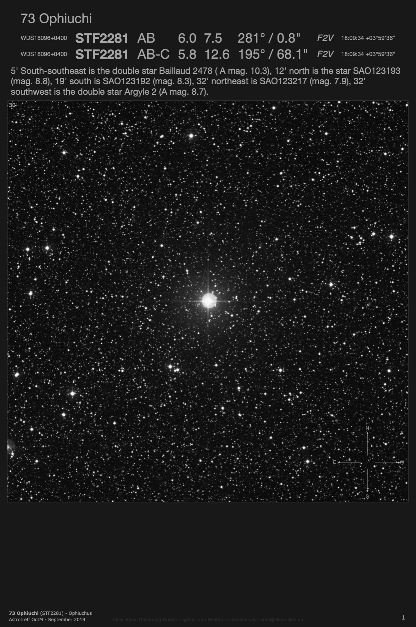 Double star 73 Ophiuchi (STF2281 - WDS18096+0400) in Ophiuchus Double star 73 Ophiuchi (STF2281 - WDS18096+0400) in Ophiuchus
