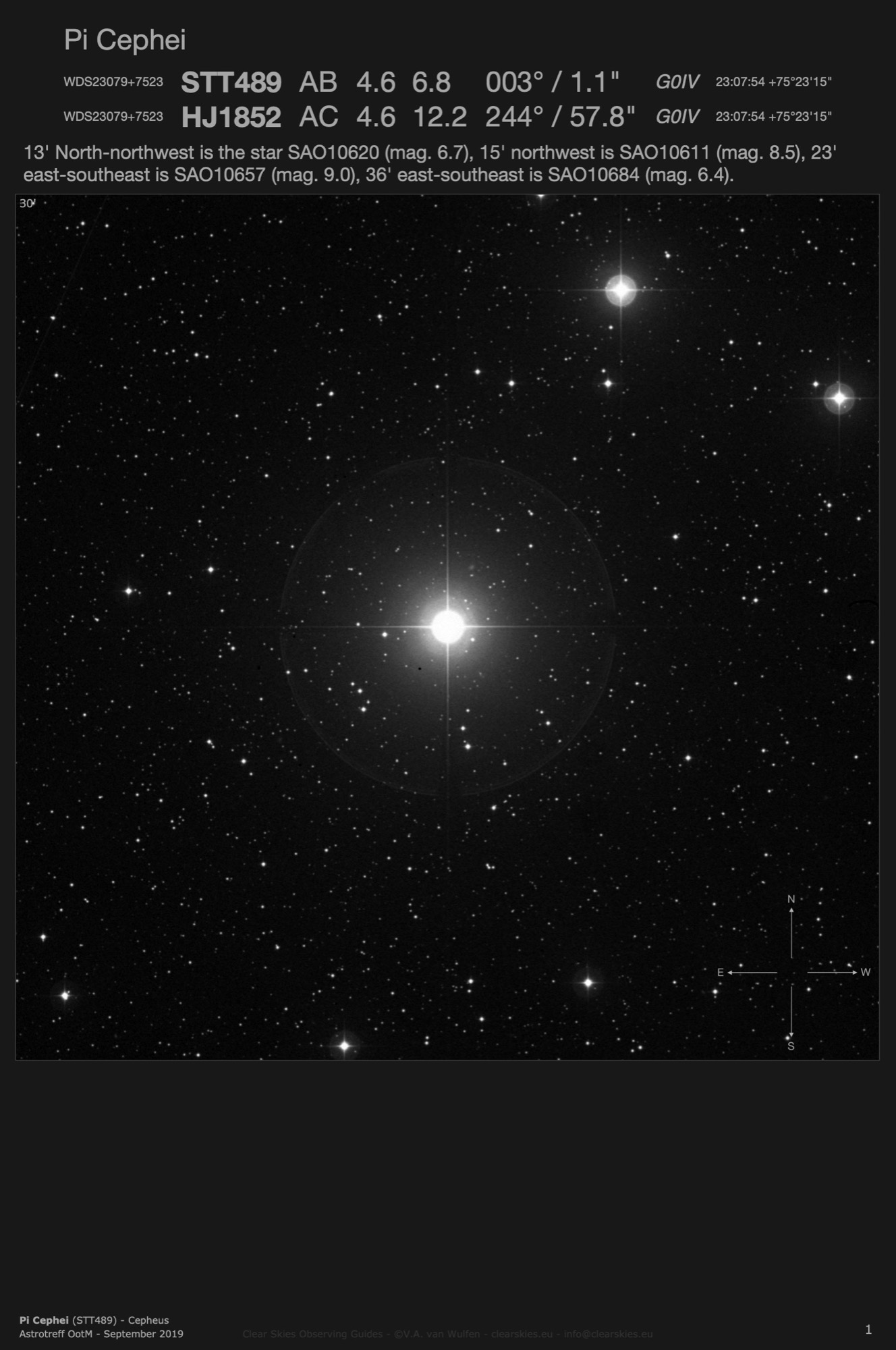 Double star Pi Cephei (STF489 - WDS23079+7523) in Cepheus Double star Pi Cephei (STF489 - WDS23079+7523) in Cepheus