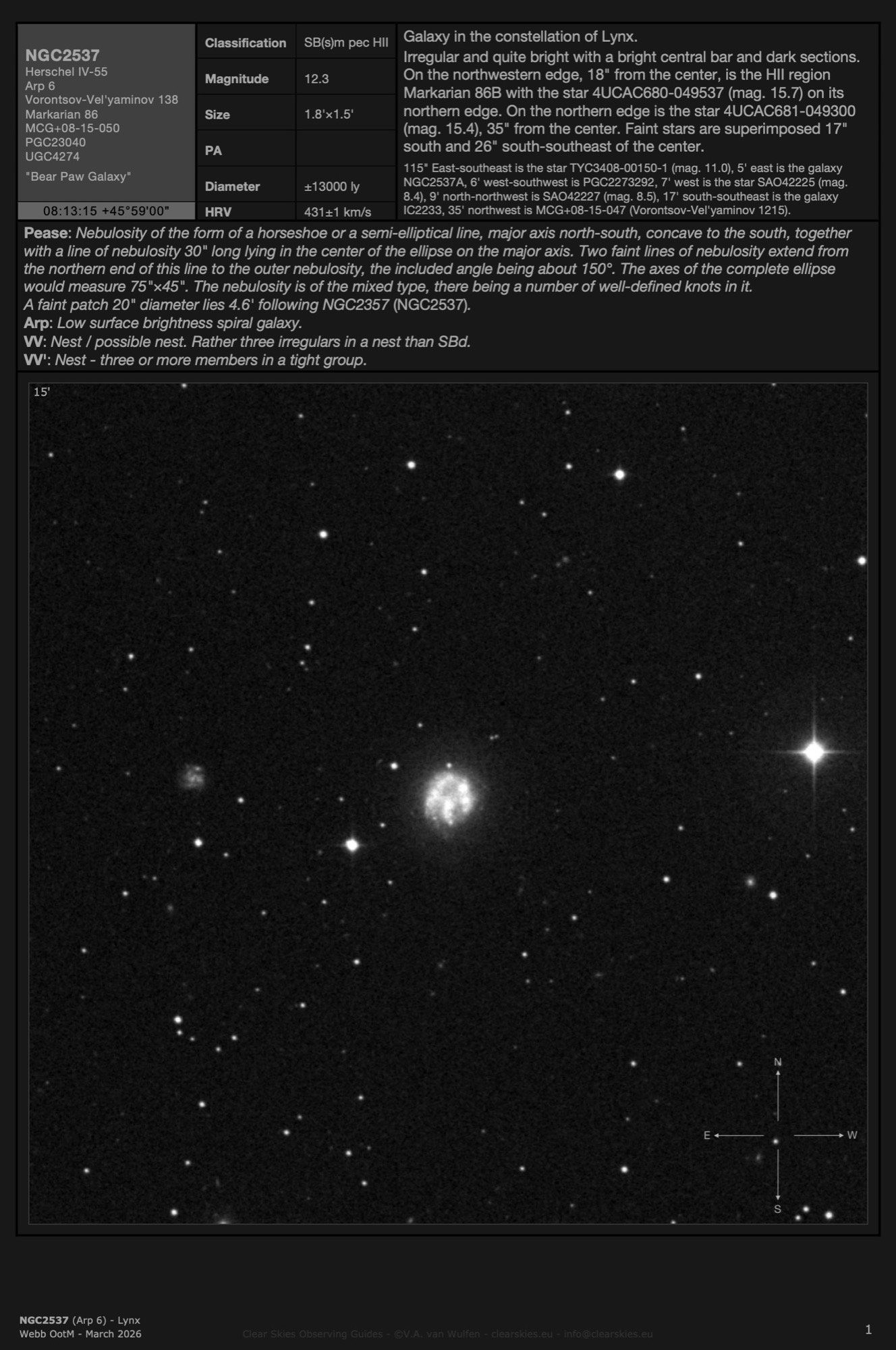 Galaxy NGC2537 (Arp 6) - the "Bear Paw Galaxy" in Lynx Galaxy NGC2537 (Arp 6) - the "Bear Paw Galaxy" in Lynx
