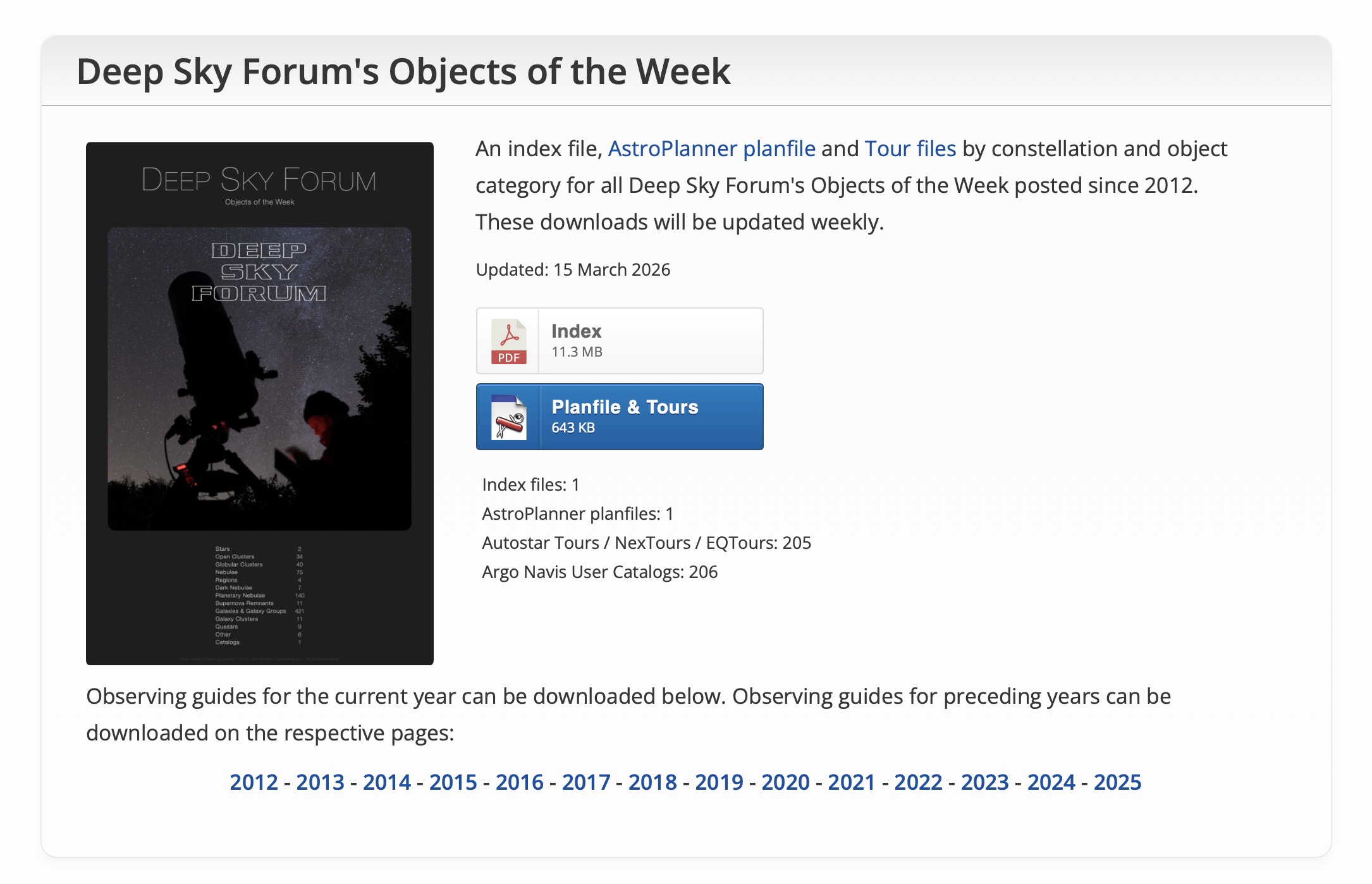 CSOG - Deep Sky Forum's Objects of the Week - index & tours