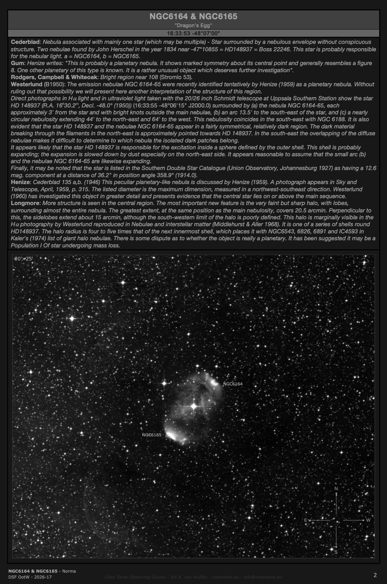 Emission nebula NGC6164 & NGC6165 - the "Dragon's Egg" in Norma Emission nebula NGC6164 & NGC6165 - the "Dragon's Egg" in Norma