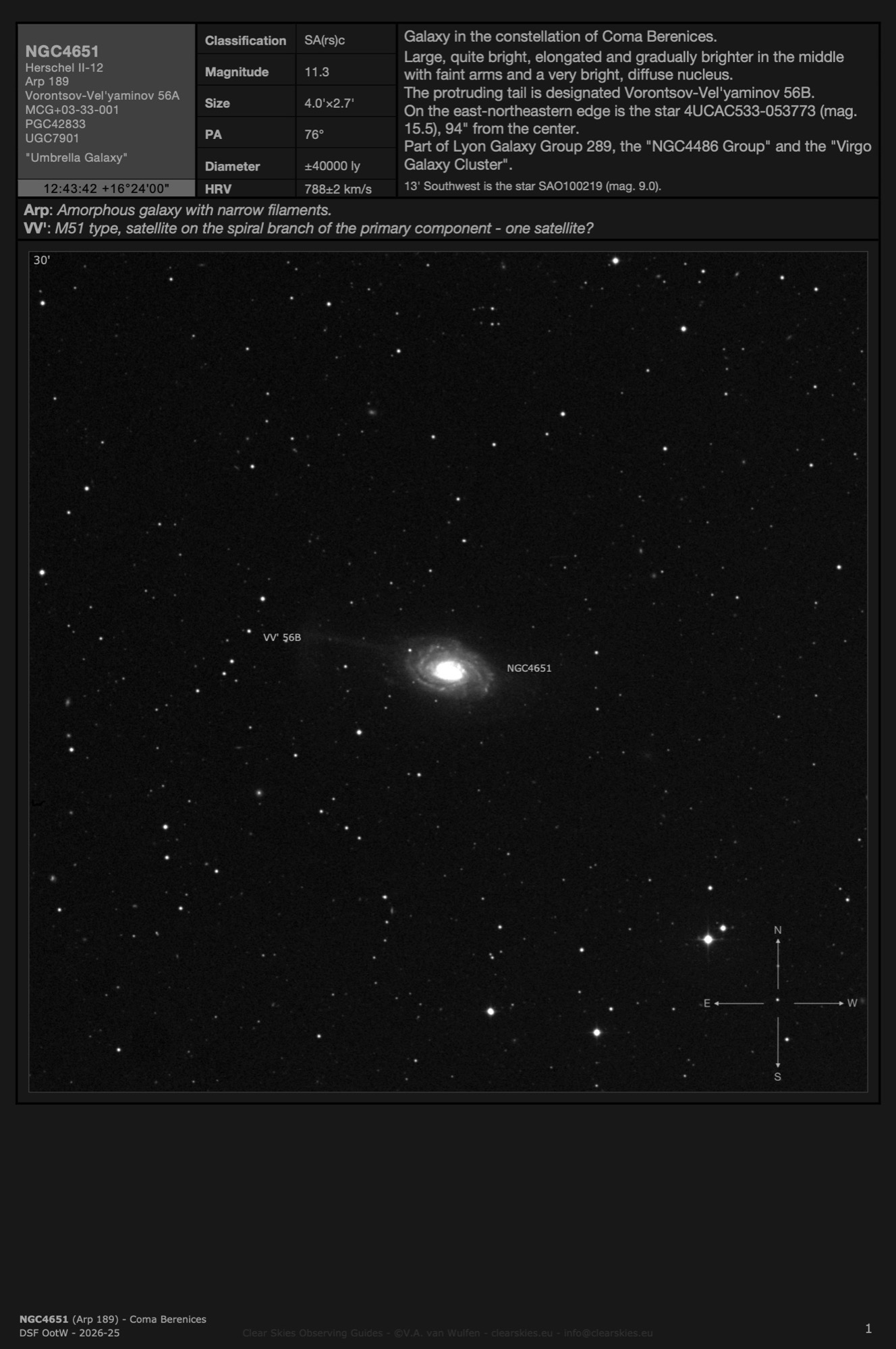Galaxy NGC4651 (Arp 189) - the "Umbrella Galaxy" in Coma Berenices Galaxy NGC4651 (Arp 189) - the "Umbrella Galaxy" in Coma Berenices