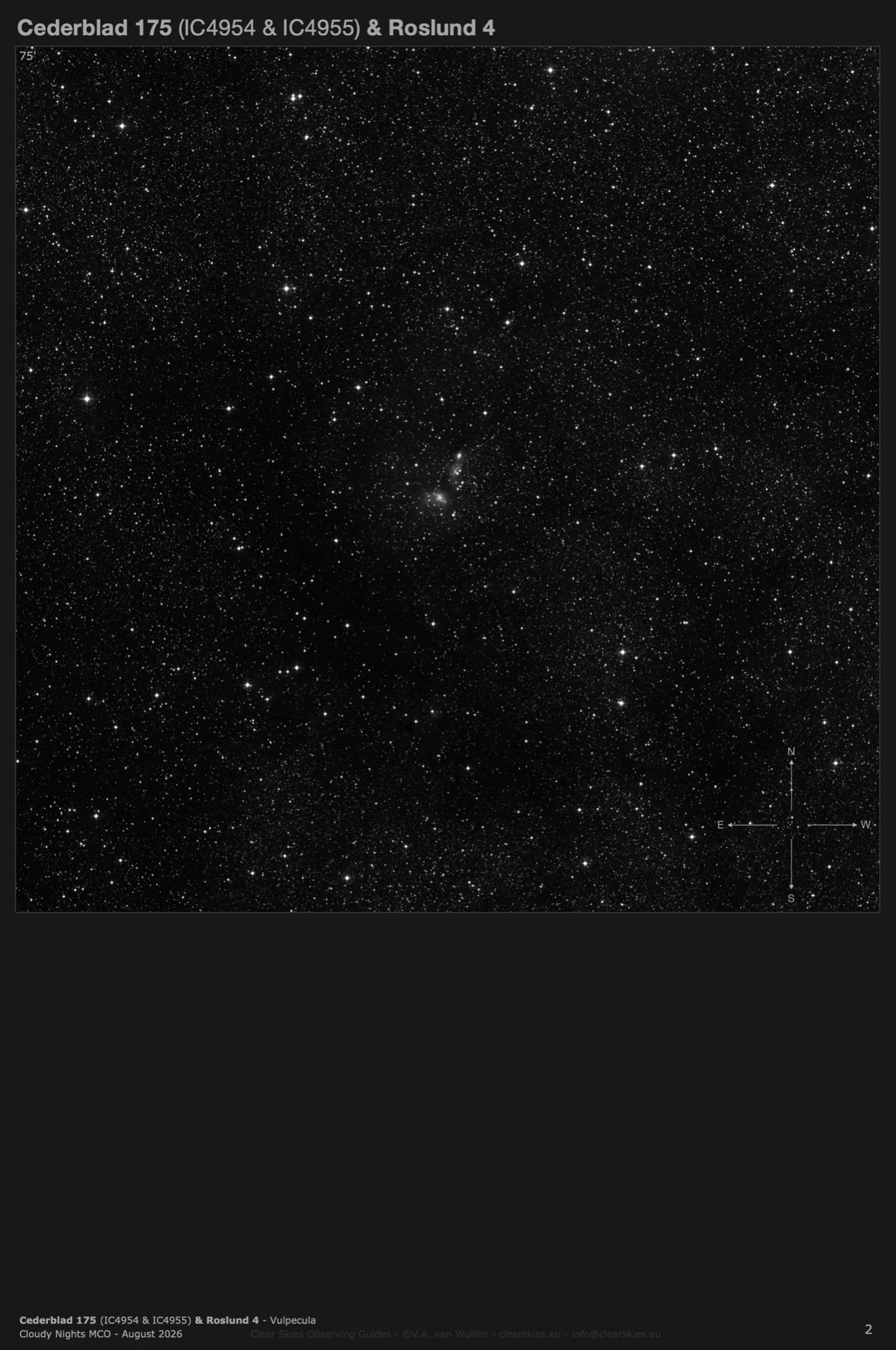 Emission nebulae Cederblad 175 (IC4954 & IC4955) & open cluster Roslund 4 in Vulpecula Emission nebulae Cederblad 175 (IC4954 & IC4955) & open cluster Roslund 4 in Vulpecula