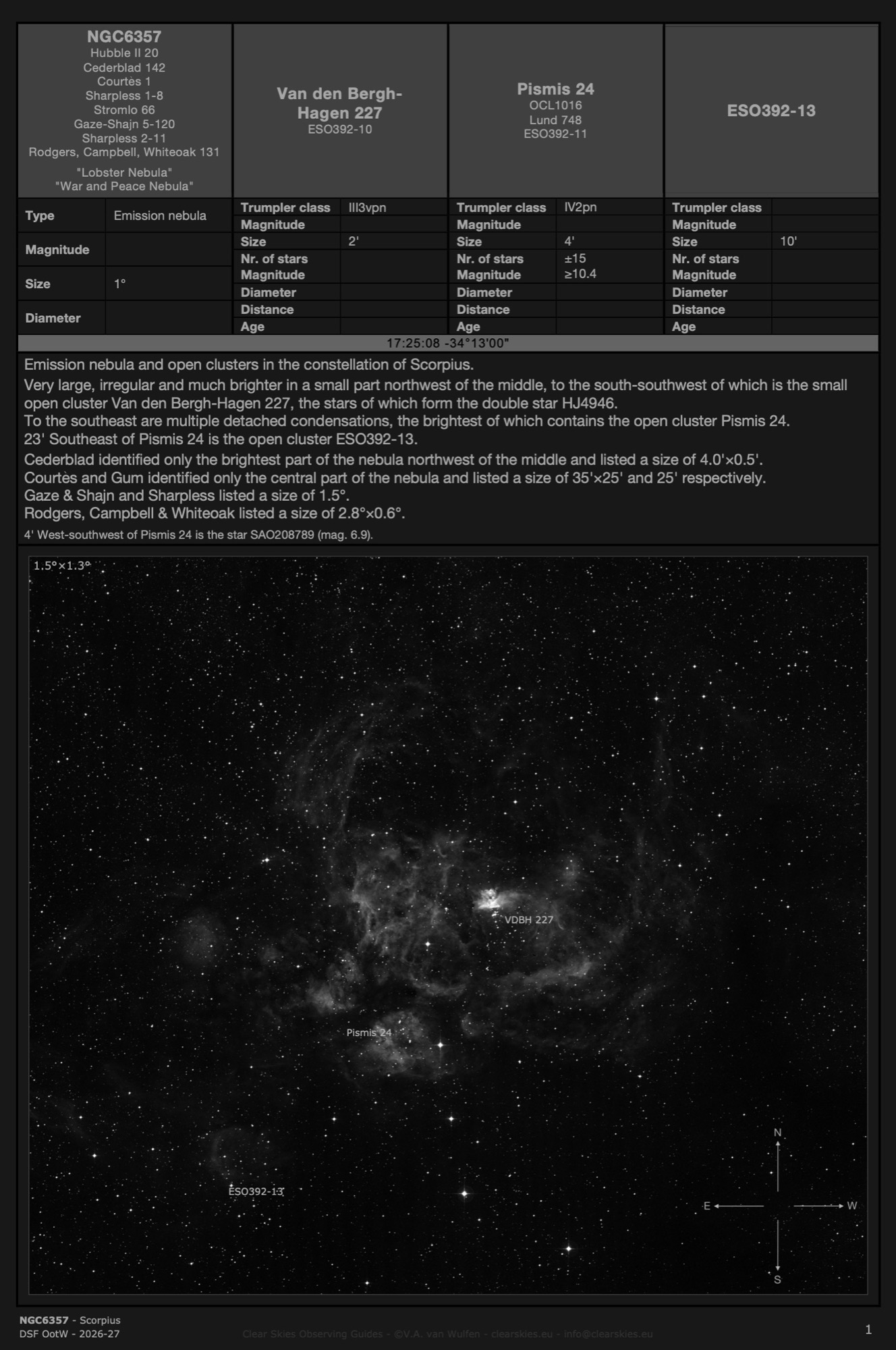 Emission nebula NGC6357 - the "Lobster Nebula" in Scorpius Emission nebula NGC6357 - the "Lobster Nebula" in Scorpius