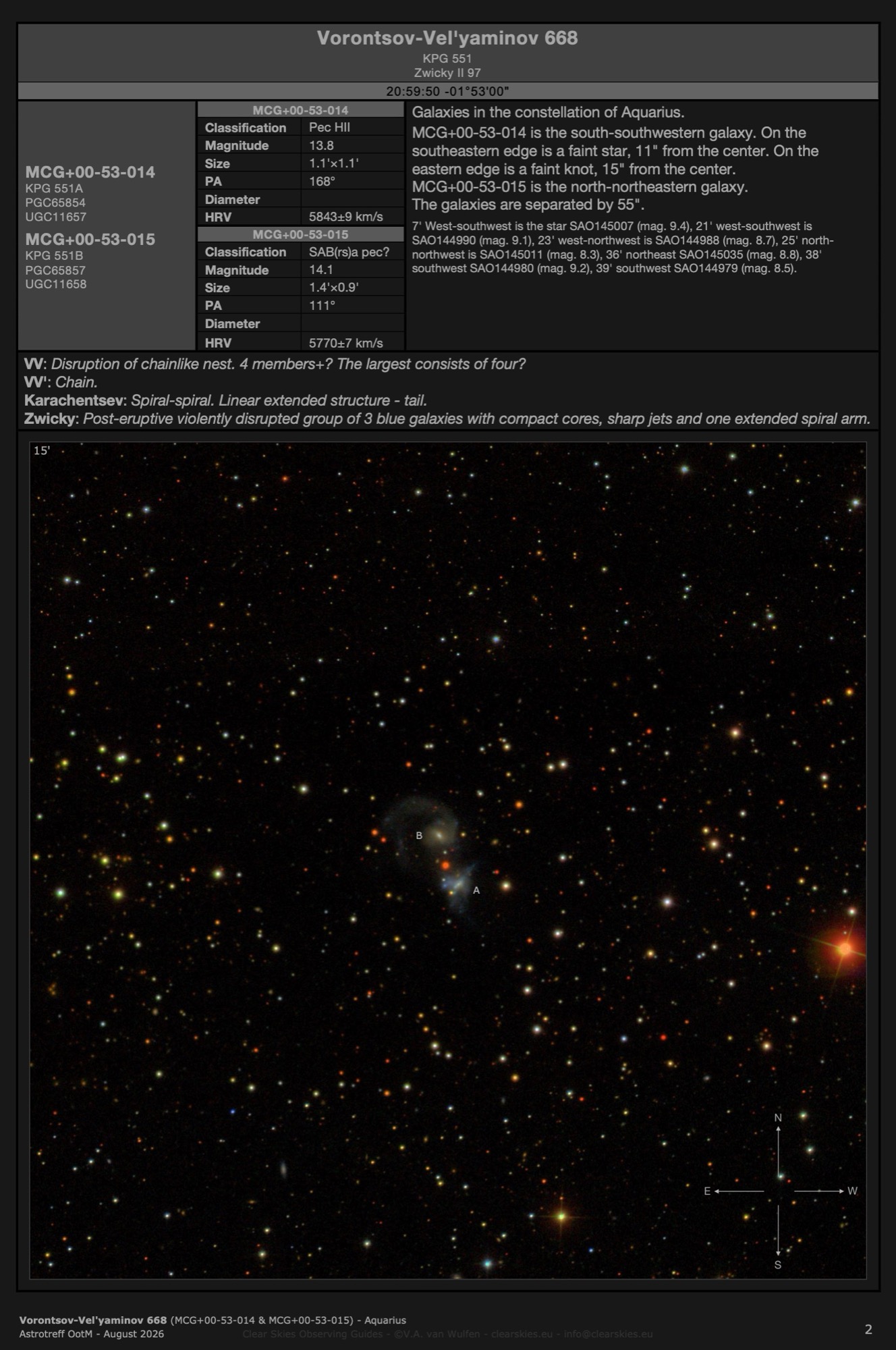 Galaxy pair Vorontsov-Vel'yaminov 668 (MCG+00-53-014 & MCG+00-53-015) in Aquarius